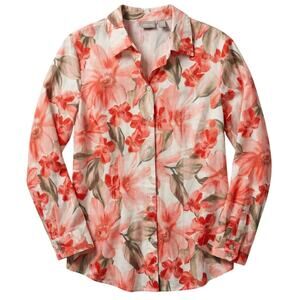 Chico's Womens M Bloomcore Resortwear Coastal Vacation Artsy Button Up Blouse
